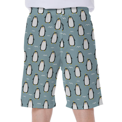 Cartoon Emperor Penguin Pattern Print Men's Beach Shorts