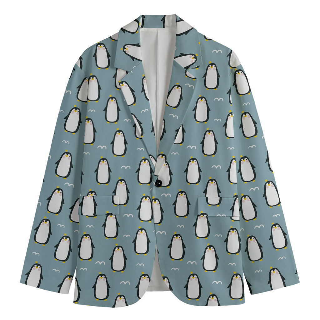 Cartoon Emperor Penguin Pattern Print Men's Blazer