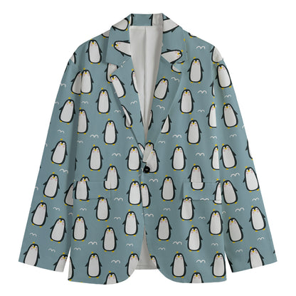 Cartoon Emperor Penguin Pattern Print Men's Blazer
