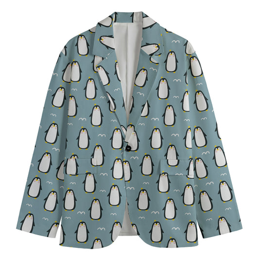Cartoon Emperor Penguin Pattern Print Men's Blazer