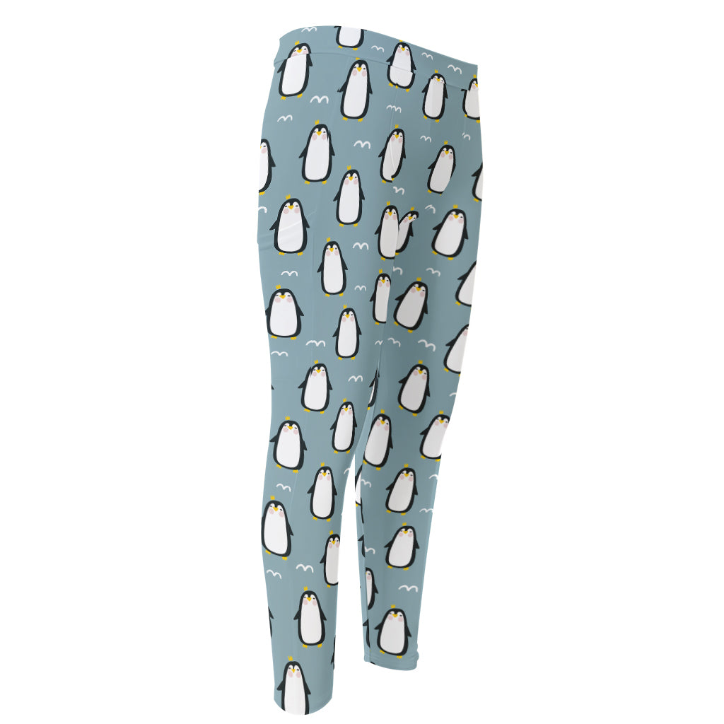 Cartoon Emperor Penguin Pattern Print Men's Compression Pants