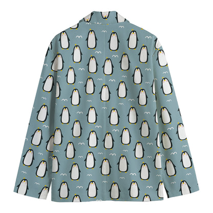Cartoon Emperor Penguin Pattern Print Men's Cotton Blazer