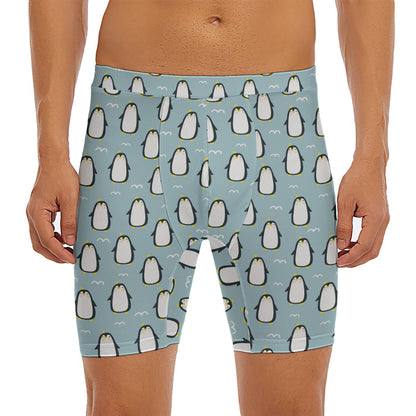 Cartoon Emperor Penguin Pattern Print Men's Long Boxer Briefs