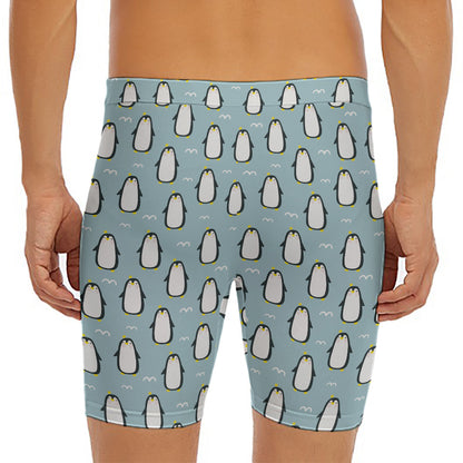 Cartoon Emperor Penguin Pattern Print Men's Long Boxer Briefs