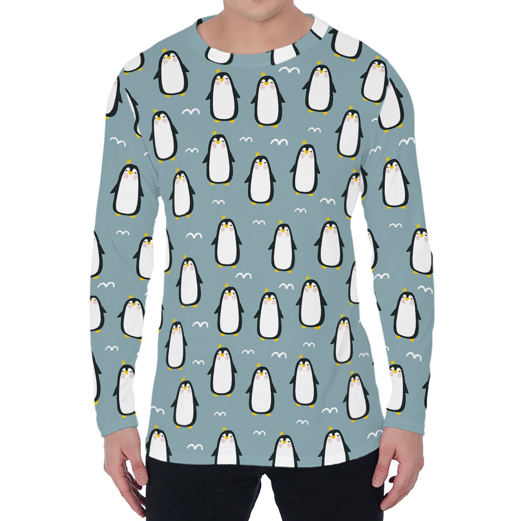 Cartoon Emperor Penguin Pattern Print Men's Long Sleeve T-Shirt