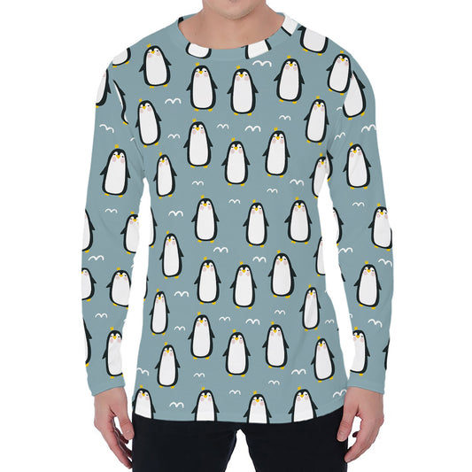 Cartoon Emperor Penguin Pattern Print Men's Long Sleeve T-Shirt
