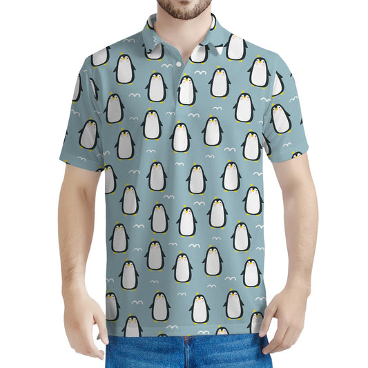 Cartoon Emperor Penguin Pattern Print Men's Polo Shirt