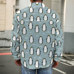 Cartoon Emperor Penguin Pattern Print Men's Shirt Jacket