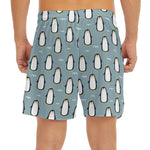 Cartoon Emperor Penguin Pattern Print Men's Split Running Shorts