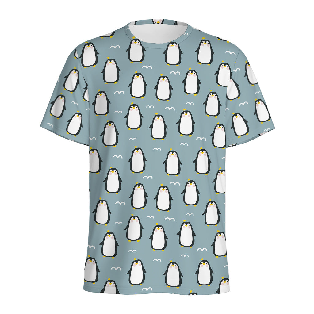 Cartoon Emperor Penguin Pattern Print Men's Sports T-Shirt