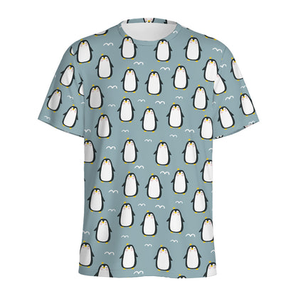 Cartoon Emperor Penguin Pattern Print Men's Sports T-Shirt