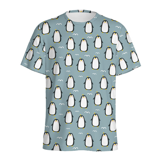 Cartoon Emperor Penguin Pattern Print Men's Sports T-Shirt