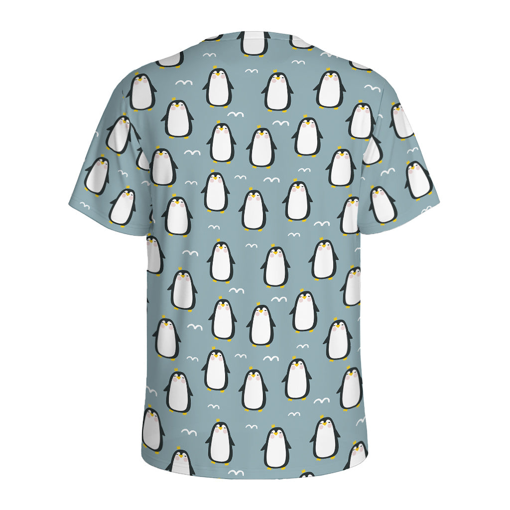 Cartoon Emperor Penguin Pattern Print Men's Sports T-Shirt