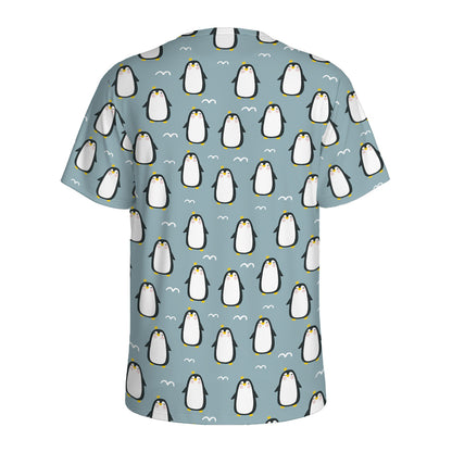 Cartoon Emperor Penguin Pattern Print Men's Sports T-Shirt