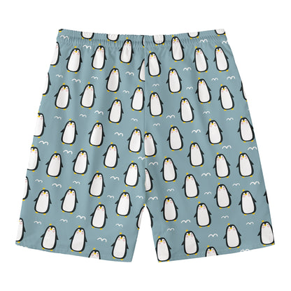 Cartoon Emperor Penguin Pattern Print Men's Swim Trunks