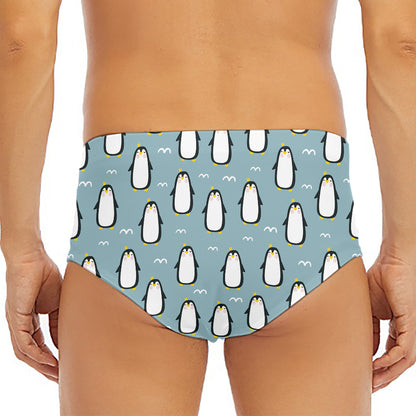Cartoon Emperor Penguin Pattern Print Men's Triangle Swim Briefs