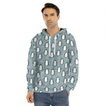 Cartoon Emperor Penguin Pattern Print Men's Velvet Pullover Hoodie