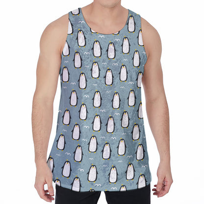 Cartoon Emperor Penguin Pattern Print Men's Velvet Tank Top