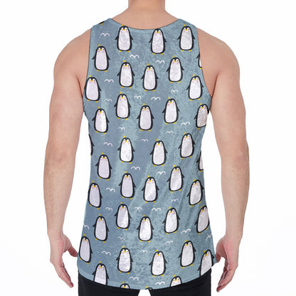 Cartoon Emperor Penguin Pattern Print Men's Velvet Tank Top