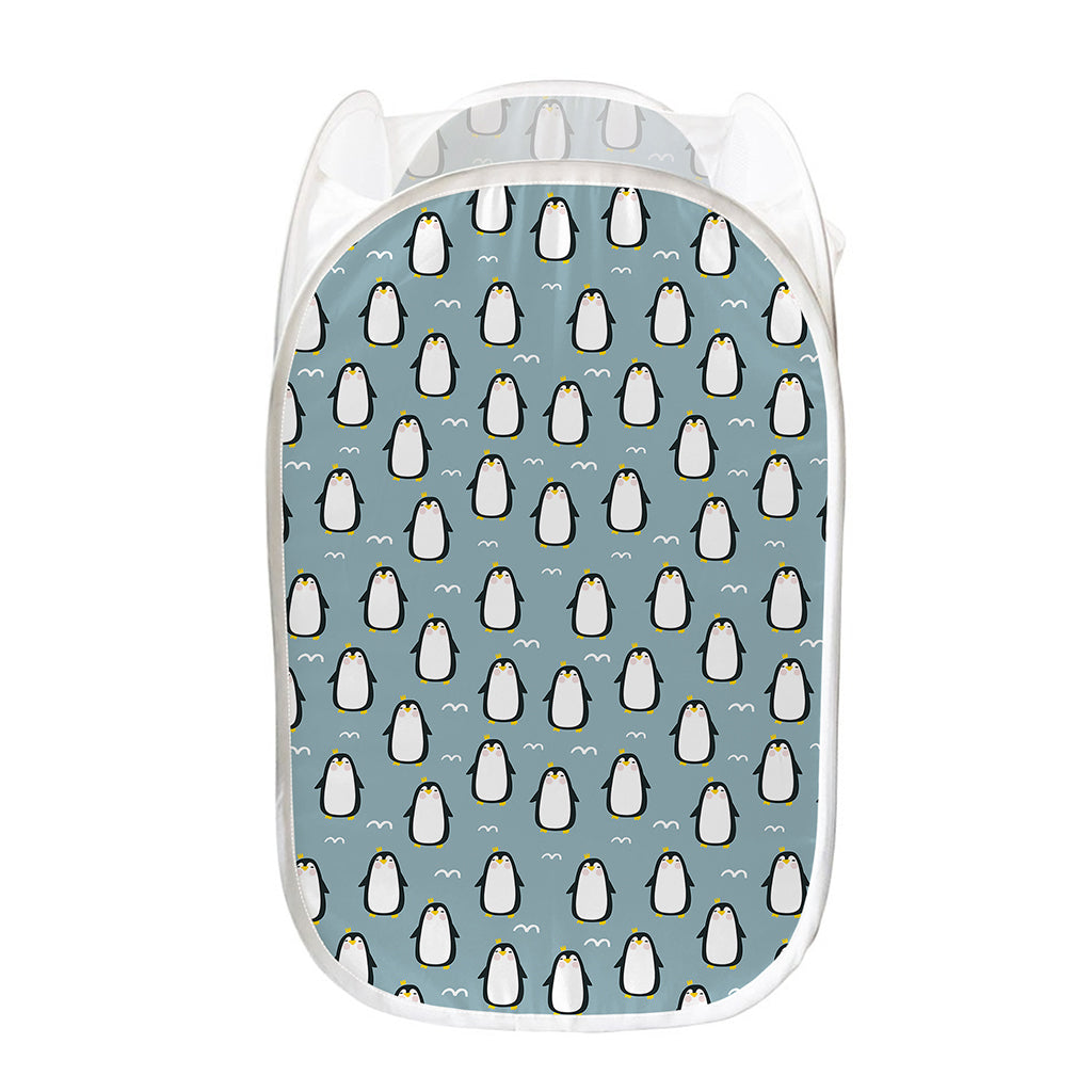 Cartoon Emperor Penguin Pattern Print Mesh Laundry Hamper
