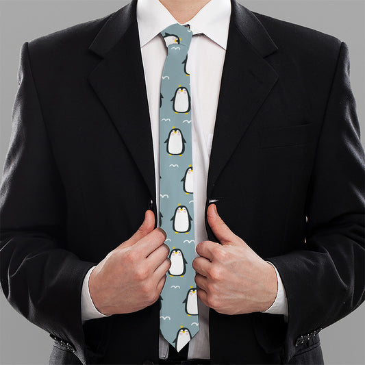 Cartoon Emperor Penguin Pattern Print Necktie