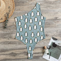 Cartoon Emperor Penguin Pattern Print One Shoulder Bodysuit