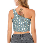 Cartoon Emperor Penguin Pattern Print One Shoulder Crop Top