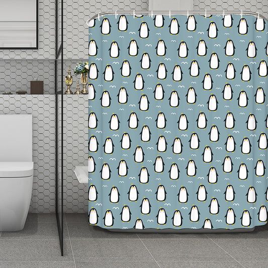 Cartoon Emperor Penguin Pattern Print Polyester Shower Curtain