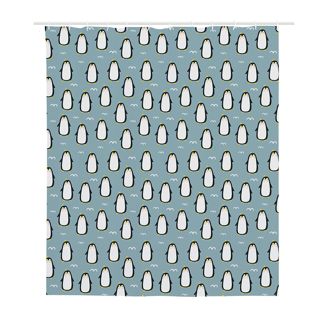 Cartoon Emperor Penguin Pattern Print Polyester Shower Curtain
