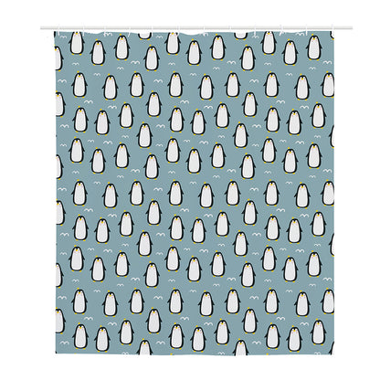 Cartoon Emperor Penguin Pattern Print Polyester Shower Curtain