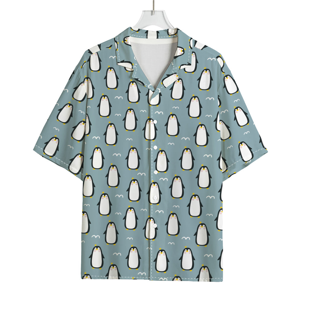 Cartoon Emperor Penguin Pattern Print Rayon Hawaiian Shirt