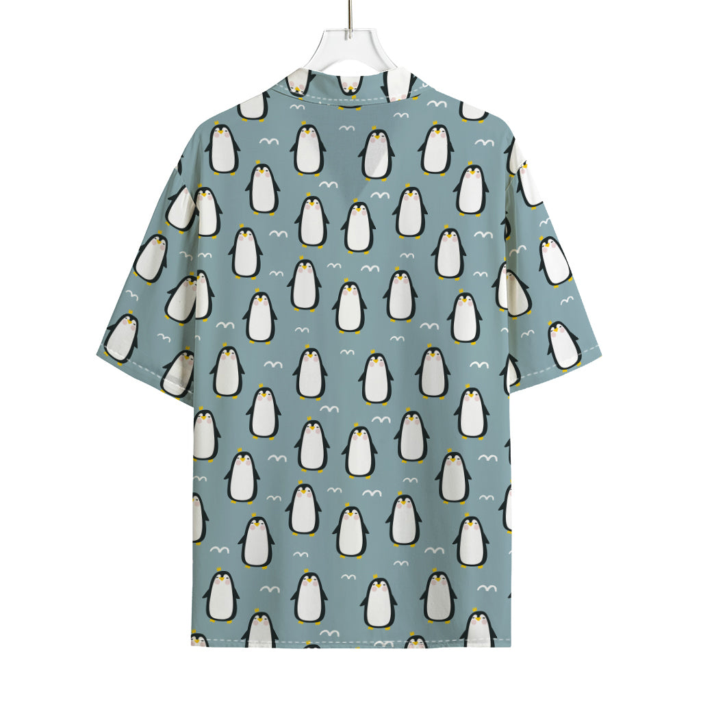 Cartoon Emperor Penguin Pattern Print Rayon Hawaiian Shirt