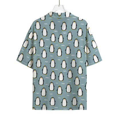 Cartoon Emperor Penguin Pattern Print Rayon Hawaiian Shirt