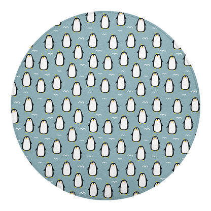 Cartoon Emperor Penguin Pattern Print Round Blanket
