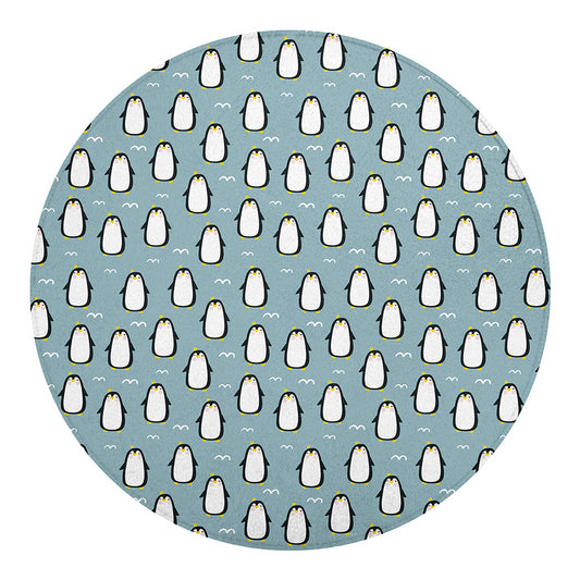 Cartoon Emperor Penguin Pattern Print Round Blanket