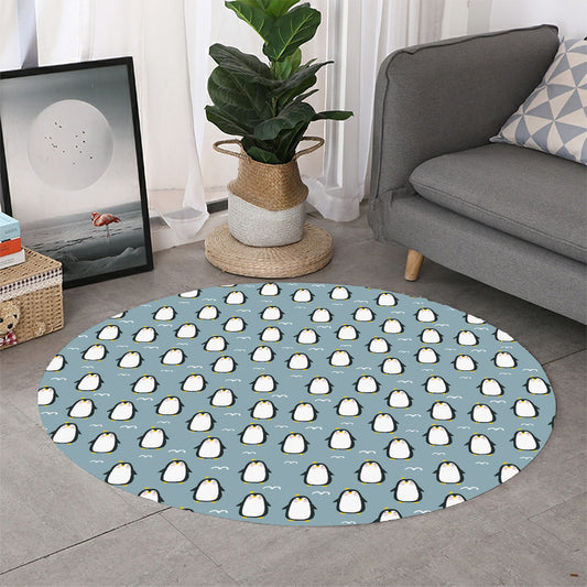 Cartoon Emperor Penguin Pattern Print Round Rug
