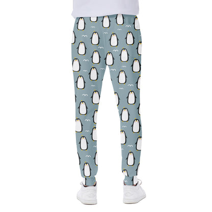 Cartoon Emperor Penguin Pattern Print Scuba Joggers