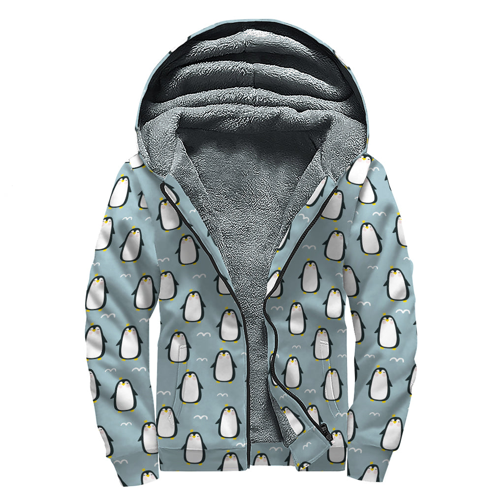 Cartoon Emperor Penguin Pattern Print Sherpa Lined Zip Up Hoodie