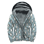 Cartoon Emperor Penguin Pattern Print Sherpa Lined Zip Up Hoodie