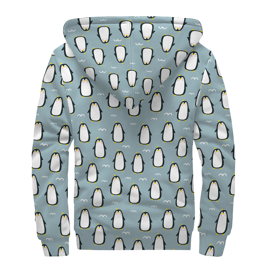Cartoon Emperor Penguin Pattern Print Sherpa Lined Zip Up Hoodie