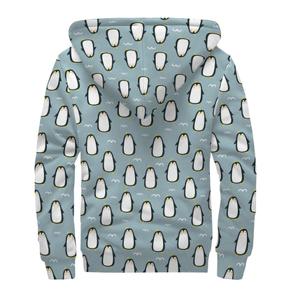 Cartoon Emperor Penguin Pattern Print Sherpa Lined Zip Up Hoodie