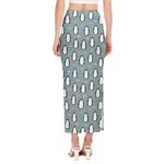 Cartoon Emperor Penguin Pattern Print Side Slit Maxi Skirt
