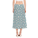 Cartoon Emperor Penguin Pattern Print Side Slit Midi Skirt