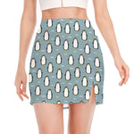 Cartoon Emperor Penguin Pattern Print Side Slit Mini Skirt