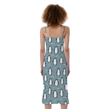 Cartoon Emperor Penguin Pattern Print Slim Fit Midi Cami Dress