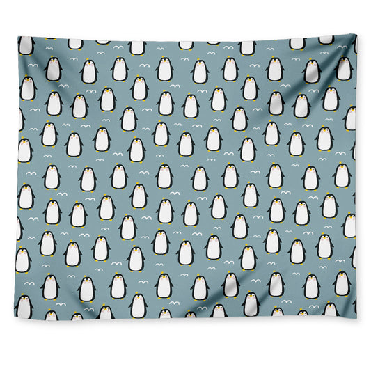 Cartoon Emperor Penguin Pattern Print Tapestry