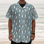 Cartoon Emperor Penguin Pattern Print Textured Short Sleeve Shirt