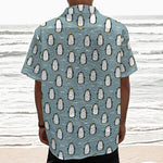 Cartoon Emperor Penguin Pattern Print Textured Short Sleeve Shirt