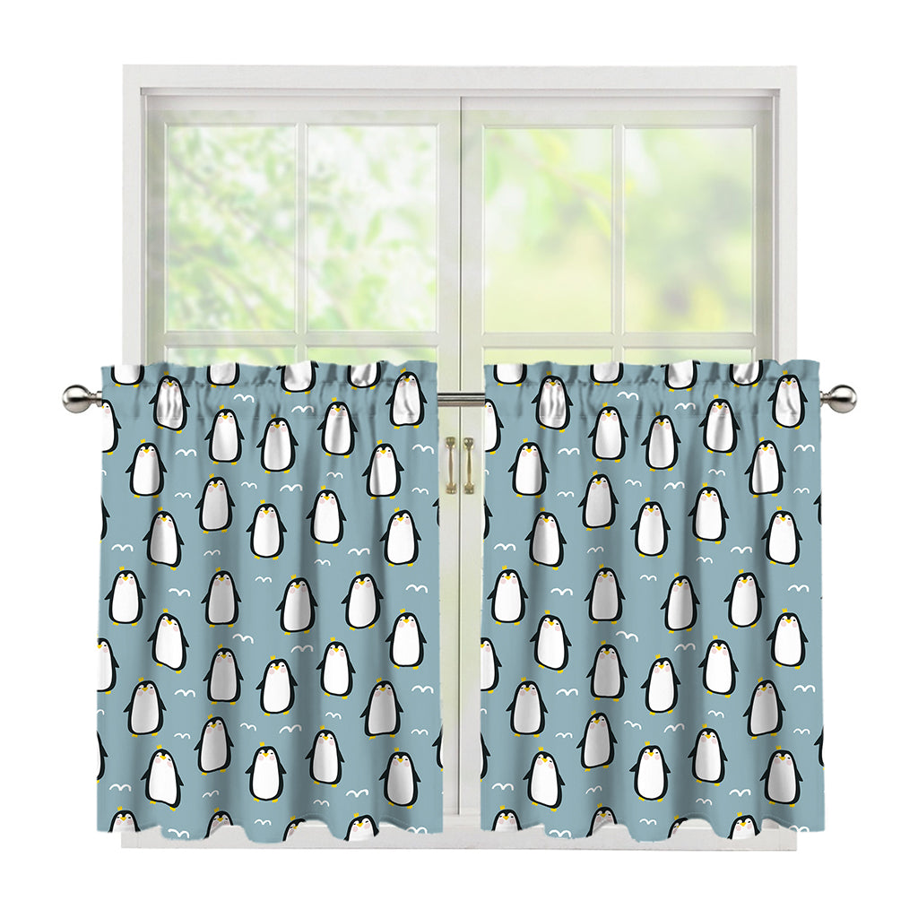 Cartoon Emperor Penguin Pattern Print Tier Curtains