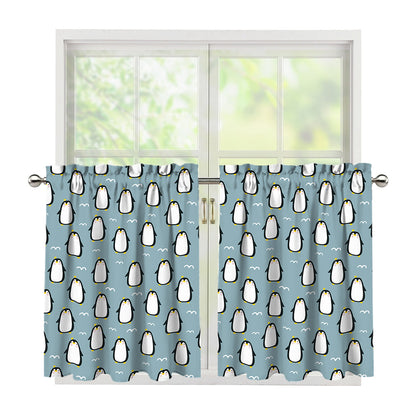 Cartoon Emperor Penguin Pattern Print Tier Curtains